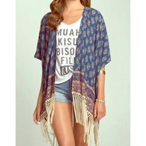 ABERCROMBIE & FITCH Rare Blue Katina Kimono Fringe Robe Top Womens One Size